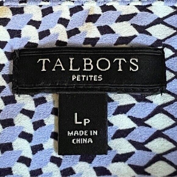 Talbots Blue Tie Front Geometric Print Button Down Blouse Size LP - Picture 9 of 10